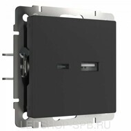 Розетка USB тип A+С (черный матовый)Werkel